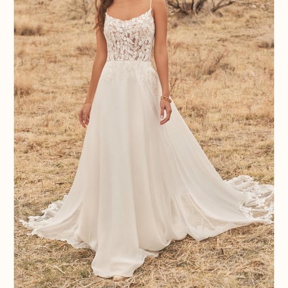 Justin Alexander Dresses & Skirts - Scoop Neck A-Line Dress with Dramatic Illusion Cutout Train STYLE 66200